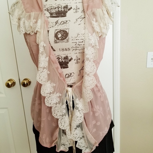 2for$50 Vintage Blush Chiffon & Lace Blouse - Picture 2 of 8